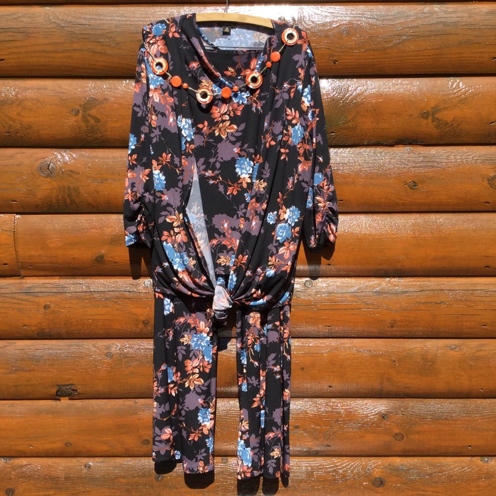 PANTSUIT BROWN FLORAL 3 Piece IMAN NWOT  Travels Well 🧳
